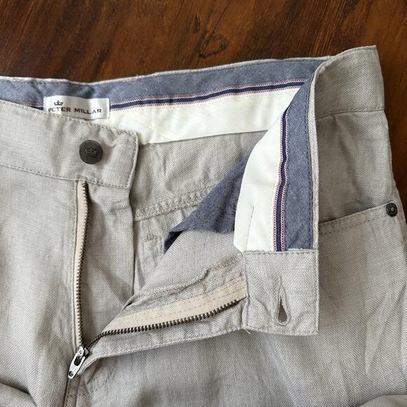 PETER MILLAR Chino Pants Beige Linen Straight Leg Work Trouser Y2K - Picture 6 of 13
